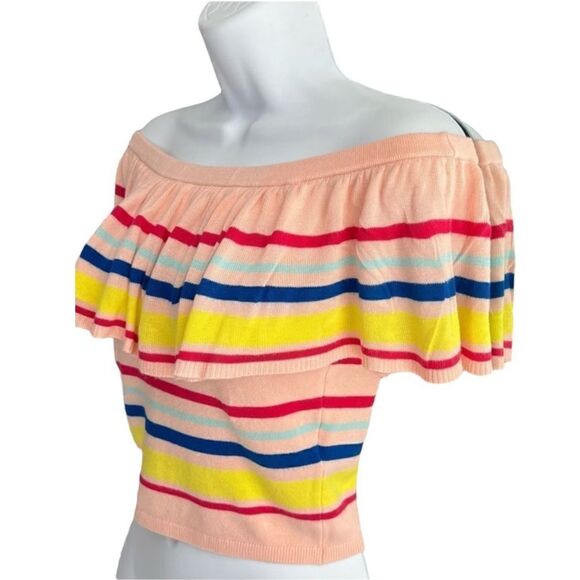 GUESS Off-Shoulder Striped Top - Size Small - Picture 3 of 8